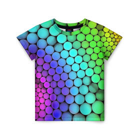 Детская футболка 3D с принтом Цветные шары в Кировске, 100% гипоаллергенный полиэфир | прямой крой, круглый вырез горловины, длина до линии бедер, чуть спущенное плечо, ткань немного тянется | абстракция | краски | круги | цвета | шары
