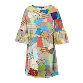 Детское платье 3D с принтом Заплатки в Кировске, 100% полиэстер | прямой силуэт, чуть расширенный к низу. Круглая горловина, на рукавах — воланы | заплатки | лоскутное шитье | лоскуты