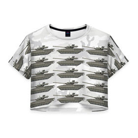 Женская футболка 3D укороченная с принтом Армата 3 в Кировске, 100% полиэстер | круглая горловина, длина футболки до линии талии, рукава с отворотами | 9 мая | armata | армата | военная техника | танк | техника