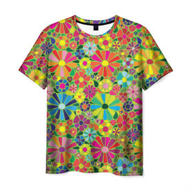 Мужская футболка 3D с принтом Узор из цветов в Кировске, 100% полиэфир | прямой крой, круглый вырез горловины, длина до линии бедер | Тематика изображения на принте: паттерн | разноцветный | рстительный