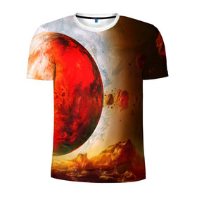 Мужская футболка 3D спортивная с принтом Планета в Кировске, 100% полиэстер с улучшенными характеристиками | приталенный силуэт, круглая горловина, широкие плечи, сужается к линии бедра | 3д | вселенная | звезды | космос | красота | планета