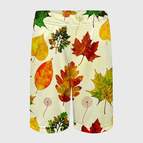 Детские спортивные шорты 3D с принтом Осень в Кировске,  100% полиэстер
 | пояс оформлен широкой мягкой резинкой, ткань тянется
 | листва | листья | осень | оформление | пёстрые листочки | слой | текстура | трайбл | узор | фон