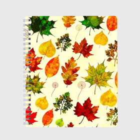 Тетрадь с принтом Осень в Кировске, 100% бумага | 48 листов, плотность листов — 60 г/м2, плотность картонной обложки — 250 г/м2. Листы скреплены сбоку удобной пружинной спиралью. Уголки страниц и обложки скругленные. Цвет линий — светло-серый
 | листва | листья | осень | оформление | пёстрые листочки | слой | текстура | трайбл | узор | фон