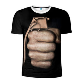 Мужская футболка 3D спортивная с принтом Кулак как граната в Кировске, 100% полиэстер с улучшенными характеристиками | приталенный силуэт, круглая горловина, широкие плечи, сужается к линии бедра | рука