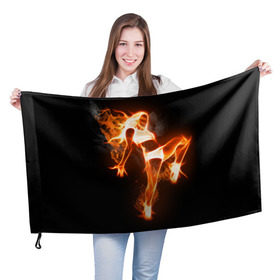 Флаг 3D с принтом Спортивная страсть в Кировске, 100% полиэстер | плотность ткани — 95 г/м2, размер — 67 х 109 см. Принт наносится с одной стороны | грация | здоровье | зож | огонь | пламя | силуэт | спорт | страсть | танец | тонус | фитнес