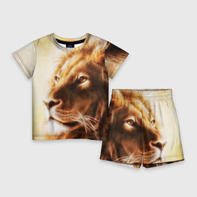 Детский костюм с шортами 3D с принтом Лев в Кировске,  |  | Тематика изображения на принте: власть | джунгли | кошка | лев | мощь | отвага | сила | хищник | храбрость | царь зверей