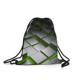 Рюкзак-мешок 3D с принтом Куб в Кировске, 100% полиэстер | плотность ткани — 200 г/м2, размер — 35 х 45 см; лямки — толстые шнурки, застежка на шнуровке, без карманов и подкладки | зеленая | квадрат | куб | текстуры