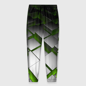 Мужские брюки 3D с принтом Куб в Кировске, 100% полиэстер | манжеты по низу, эластичный пояс регулируется шнурком, по бокам два кармана без застежек, внутренняя часть кармана из мелкой сетки | зеленая | квадрат | куб | текстуры
