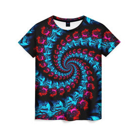 Женская футболка 3D с принтом Abstract cky в Кировске, 100% полиэфир ( синтетическое хлопкоподобное полотно) | прямой крой, круглый вырез горловины, длина до линии бедер | красный | спираль
