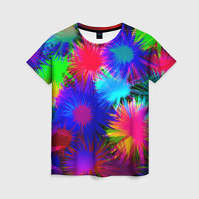 Женская футболка 3D с принтом Взрывы красок в Кировске, 100% полиэфир ( синтетическое хлопкоподобное полотно) | прямой крой, круглый вырез горловины, длина до линии бедер | краска | красный | текстуры