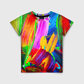 Детская футболка 3D с принтом абстракция красок в Кировске, 100% гипоаллергенный полиэфир | прямой крой, круглый вырез горловины, длина до линии бедер, чуть спущенное плечо, ткань немного тянется | абстракция | краска | цветные