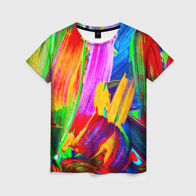 Женская футболка 3D с принтом абстракция красок в Кировске, 100% полиэфир ( синтетическое хлопкоподобное полотно) | прямой крой, круглый вырез горловины, длина до линии бедер | абстракция | краска | цветные