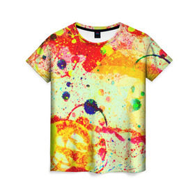 Женская футболка 3D с принтом Брызги красок в Кировске, 100% полиэфир ( синтетическое хлопкоподобное полотно) | прямой крой, круглый вырез горловины, длина до линии бедер | цветные