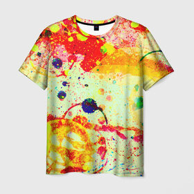 Мужская футболка 3D с принтом Брызги красок в Кировске, 100% полиэфир | прямой крой, круглый вырез горловины, длина до линии бедер | цветные