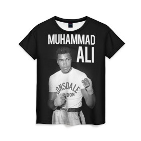 Женская футболка 3D с принтом Muhammad Ali в Кировске, 100% полиэфир ( синтетическое хлопкоподобное полотно) | прямой крой, круглый вырез горловины, длина до линии бедер | ali | boxing | muhammad ali |   |  muhammad |  бокс | али | боксер | мухамад. мухаммад | мухаммед | мухаммед али