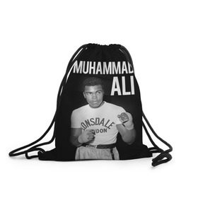 Рюкзак-мешок 3D с принтом Muhammad Ali в Кировске, 100% полиэстер | плотность ткани — 200 г/м2, размер — 35 х 45 см; лямки — толстые шнурки, застежка на шнуровке, без карманов и подкладки | ali | boxing | muhammad ali |   |  muhammad |  бокс | али | боксер | мухамад. мухаммад | мухаммед | мухаммед али
