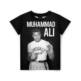 Детская футболка 3D с принтом Muhammad Ali в Кировске, 100% гипоаллергенный полиэфир | прямой крой, круглый вырез горловины, длина до линии бедер, чуть спущенное плечо, ткань немного тянется | Тематика изображения на принте: ali | boxing | muhammad ali |   |  muhammad |  бокс | али | боксер | мухамад. мухаммад | мухаммед | мухаммед али