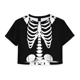 Женская футболка 3D укороченная с принтом Скелет в Кировске, 100% полиэстер | круглая горловина, длина футболки до линии талии, рукава с отворотами | bones | halloween | кости | костюм | прикол | прикольная картинка | скелет | тело | хеллоуин