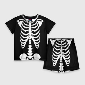 Детский костюм с шортами 3D с принтом Скелет в Кировске,  |  | bones | halloween | кости | костюм | прикол | прикольная картинка | скелет | тело | хеллоуин