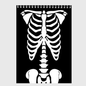 Скетчбук с принтом Скелет в Кировске, 100% бумага
 | 48 листов, плотность листов — 100 г/м2, плотность картонной обложки — 250 г/м2. Листы скреплены сверху удобной пружинной спиралью | bones | halloween | кости | костюм | прикол | прикольная картинка | скелет | тело | хеллоуин