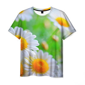Мужская футболка 3D с принтом Ромашки в Кировске, 100% полиэфир | прямой крой, круглый вырез горловины, длина до линии бедер | фото | цветы