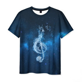 Мужская футболка 3D с принтом Космическая музыка в Кировске, 100% полиэфир | прямой крой, круглый вырез горловины, длина до линии бедер | звезды | ноты | скрипичный ключ