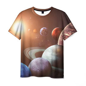 Мужская футболка 3D с принтом Планеты солнечной системы в Кировске, 100% полиэфир | прямой крой, круглый вырез горловины, длина до линии бедер | венера | звезды | земля | космос | марс | меркурий | сатурн | солнце | уран | юпитер