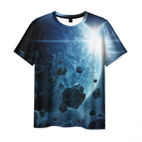 Мужская футболка 3D с принтом Холодный космос в Кировске, 100% полиэфир | прямой крой, круглый вырез горловины, длина до линии бедер | вселенная | галактика | звезды | планеты | туманность