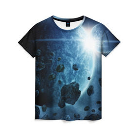 Женская футболка 3D с принтом Холодный космос в Кировске, 100% полиэфир ( синтетическое хлопкоподобное полотно) | прямой крой, круглый вырез горловины, длина до линии бедер | вселенная | галактика | звезды | планеты | туманность