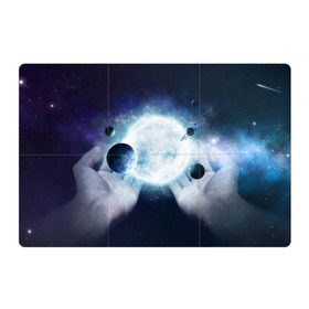 Магнитный плакат 3Х2 с принтом Солнечная система на ладонях в Кировске, Полимерный материал с магнитным слоем | 6 деталей размером 9*9 см | вселенная | галактика | звезды | планеты | солнце | туманность