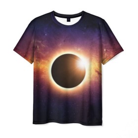 Мужская футболка 3D с принтом Солнечное затмение в Кировске, 100% полиэфир | прямой крой, круглый вырез горловины, длина до линии бедер | галактика | звёзды | земля | космос | мгла | млечный путь | ночь | орбита | солнечная система | солнечное затмение | солнце | тьма