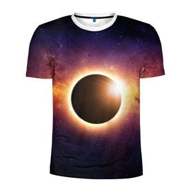 Мужская футболка 3D спортивная с принтом Солнечное затмение в Кировске, 100% полиэстер с улучшенными характеристиками | приталенный силуэт, круглая горловина, широкие плечи, сужается к линии бедра | галактика | звёзды | земля | космос | мгла | млечный путь | ночь | орбита | солнечная система | солнечное затмение | солнце | тьма