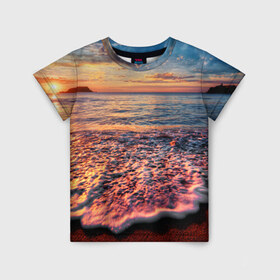 Детская футболка 3D с принтом Sunset в Кировске, 100% гипоаллергенный полиэфир | прямой крой, круглый вырез горловины, длина до линии бедер, чуть спущенное плечо, ткань немного тянется | закат | море | океан | пена | песок | пляж | прибой | прилив | рассвет