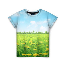 Детская футболка 3D с принтом Летний луг в Кировске, 100% гипоаллергенный полиэфир | прямой крой, круглый вырез горловины, длина до линии бедер, чуть спущенное плечо, ткань немного тянется | пейзаж | яркий