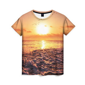 Женская футболка 3D с принтом Закат в Кировске, 100% полиэфир ( синтетическое хлопкоподобное полотно) | прямой крой, круглый вырез горловины, длина до линии бедер | sunset | жара | закат | зной | косяк | лето | море | облака | океан | отдых | пена | песок | пляж | прибой | прилив | рассвет | солнце | стая птиц