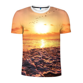 Мужская футболка 3D спортивная с принтом Закат в Кировске, 100% полиэстер с улучшенными характеристиками | приталенный силуэт, круглая горловина, широкие плечи, сужается к линии бедра | sunset | жара | закат | зной | косяк | лето | море | облака | океан | отдых | пена | песок | пляж | прибой | прилив | рассвет | солнце | стая птиц
