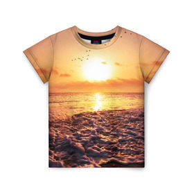 Детская футболка 3D с принтом Закат в Кировске, 100% гипоаллергенный полиэфир | прямой крой, круглый вырез горловины, длина до линии бедер, чуть спущенное плечо, ткань немного тянется | sunset | жара | закат | зной | косяк | лето | море | облака | океан | отдых | пена | песок | пляж | прибой | прилив | рассвет | солнце | стая птиц