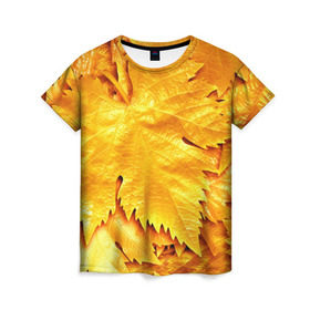 Женская футболка 3D с принтом Золотая осень в Кировске, 100% полиэфир ( синтетическое хлопкоподобное полотно) | прямой крой, круглый вырез горловины, длина до линии бедер | жёлтый | золотой | клён | красота | листва | листья | наряд | осень | осина | покров | природа