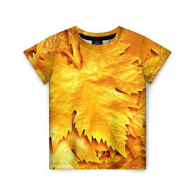 Детская футболка 3D с принтом Золотая осень в Кировске, 100% гипоаллергенный полиэфир | прямой крой, круглый вырез горловины, длина до линии бедер, чуть спущенное плечо, ткань немного тянется | Тематика изображения на принте: жёлтый | золотой | клён | красота | листва | листья | наряд | осень | осина | покров | природа