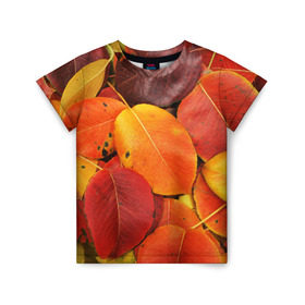 Детская футболка 3D с принтом Осенний покров в Кировске, 100% гипоаллергенный полиэфир | прямой крой, круглый вырез горловины, длина до линии бедер, чуть спущенное плечо, ткань немного тянется | жёлтый | золотой | красный | листва | листья | осень