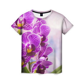 Женская футболка 3D с принтом Божественная орхидея в Кировске, 100% полиэфир ( синтетическое хлопкоподобное полотно) | прямой крой, круглый вырез горловины, длина до линии бедер | 8 марта | букет | весна | красота | куст | лето | орхидея | подарок | сиреневый цвет | цветок | шикарный цветочек