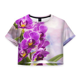 Женская футболка 3D укороченная с принтом Божественная орхидея в Кировске, 100% полиэстер | круглая горловина, длина футболки до линии талии, рукава с отворотами | 8 марта | букет | весна | красота | куст | лето | орхидея | подарок | сиреневый цвет | цветок | шикарный цветочек