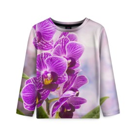 Детский лонгслив 3D с принтом Божественная орхидея в Кировске, 100% полиэстер | длинные рукава, круглый вырез горловины, полуприлегающий силуэт
 | Тематика изображения на принте: 8 марта | букет | весна | красота | куст | лето | орхидея | подарок | сиреневый цвет | цветок | шикарный цветочек
