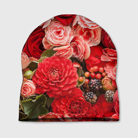 Шапка 3D с принтом Шикарный букет в Кировске, 100% полиэстер | универсальный размер, печать по всей поверхности изделия | 8 марта | блеск | гвоздики | красный | красота | невероятный | огромный букет | пёстрый | праздник | розы | роскошный | цветы | шикарный