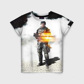 Детская футболка 3D с принтом Battlefield 4 Soldier в Кировске, 100% гипоаллергенный полиэфир | прямой крой, круглый вырез горловины, длина до линии бедер, чуть спущенное плечо, ткань немного тянется | art | battlefield