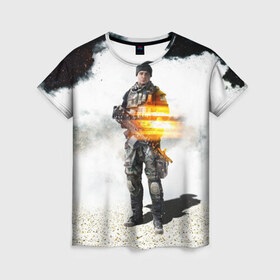 Женская футболка 3D с принтом Battlefield 4 Soldier в Кировске, 100% полиэфир ( синтетическое хлопкоподобное полотно) | прямой крой, круглый вырез горловины, длина до линии бедер | art | battlefield