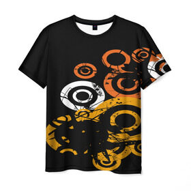 Мужская футболка 3D с принтом Арт круги в Кировске, 100% полиэфир | прямой крой, круглый вырез горловины, длина до линии бедер | Тематика изображения на принте: белый | жёлтый | круги | оранжевый | узоры | цвета | чёрный