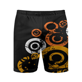 Мужские шорты 3D спортивные с принтом Арт круги в Кировске,  |  | белый | жёлтый | круги | оранжевый | узоры | цвета | чёрный