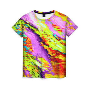 Женская футболка 3D с принтом Акварельные краски в Кировске, 100% полиэфир ( синтетическое хлопкоподобное полотно) | прямой крой, круглый вырез горловины, длина до линии бедер | абстракция | абстракция красок | краска | цветные