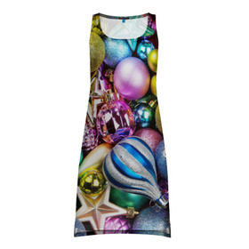 Платье-майка 3D с принтом Новый год в Кировске, 100% полиэстер | полуприлегающий силуэт, широкие бретели, круглый вырез горловины, удлиненный подол сзади. | елочные | игрушки | новогодний | разноцветный | рождество | украшения